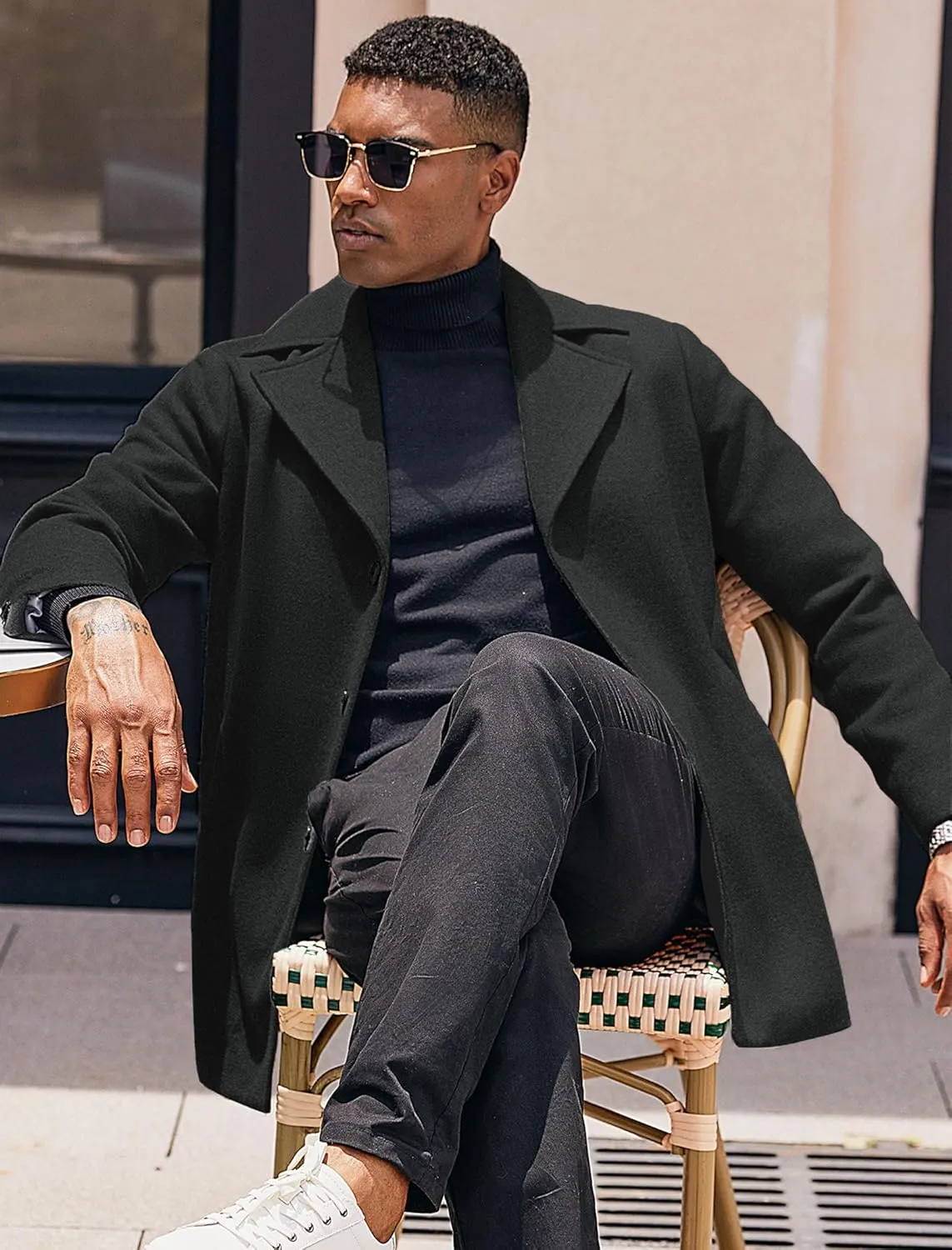 COOFANDY Mens Trench Coat Notched Collar Single Breasted Peacoat Winter Overcoat With Pockets