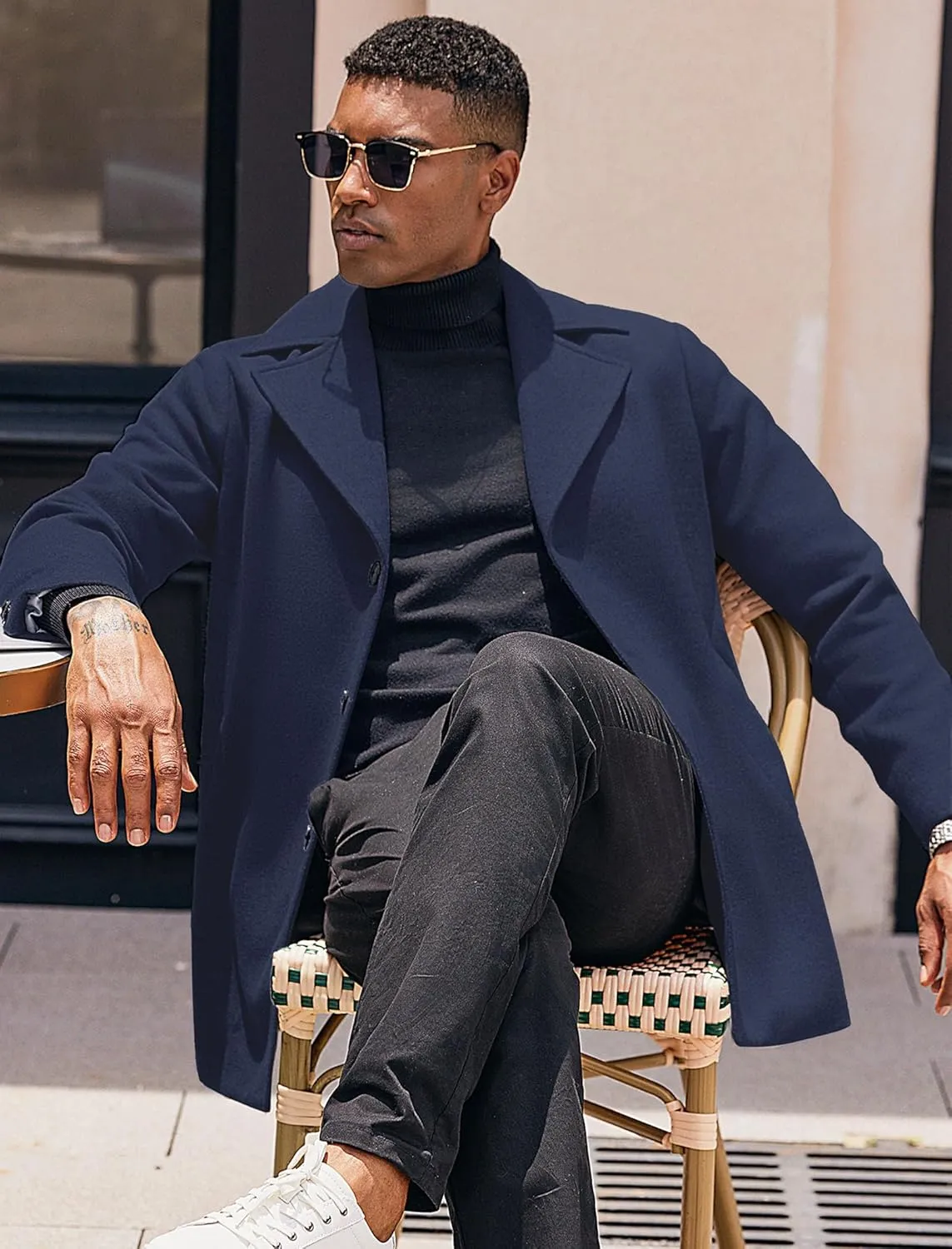 COOFANDY Mens Trench Coat Notched Collar Single Breasted Peacoat Winter Overcoat With Pockets