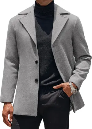 COOFANDY Mens Trench Coat Notched Collar Single Breasted Peacoat Winter Overcoat With Pockets