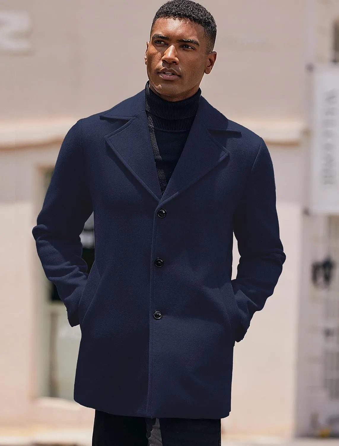 COOFANDY Mens Trench Coat Notched Collar Single Breasted Peacoat Winter Overcoat With Pockets