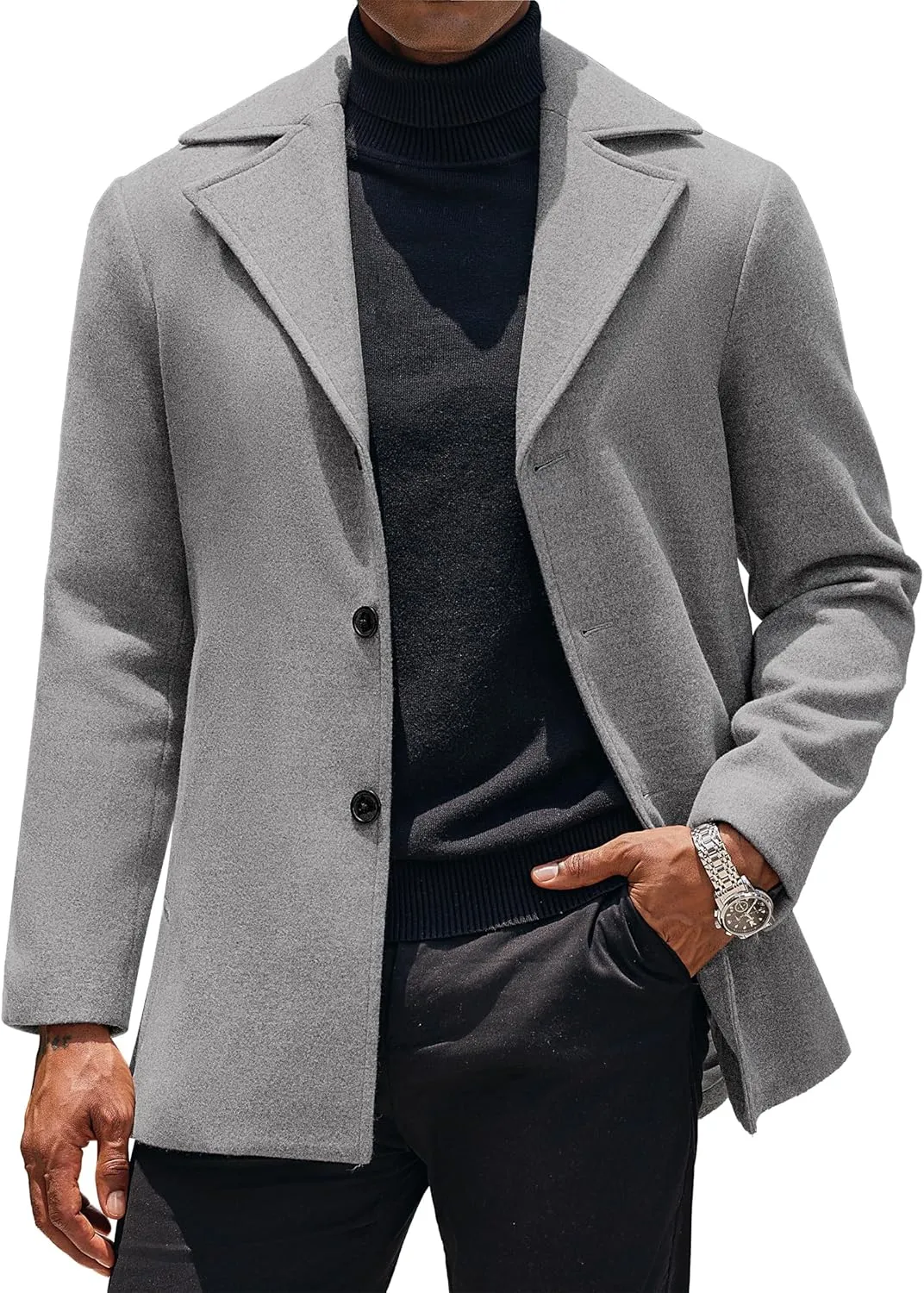 COOFANDY Mens Trench Coat Notched Collar Single Breasted Peacoat Winter Overcoat With Pockets