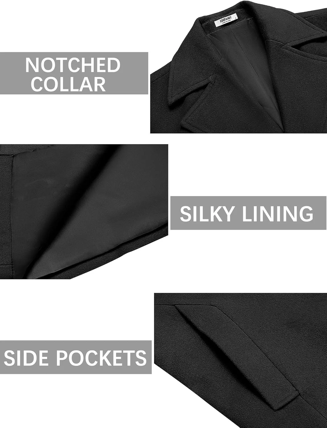 COOFANDY Mens Trench Coat Notched Collar Single Breasted Peacoat Winter Overcoat With Pockets