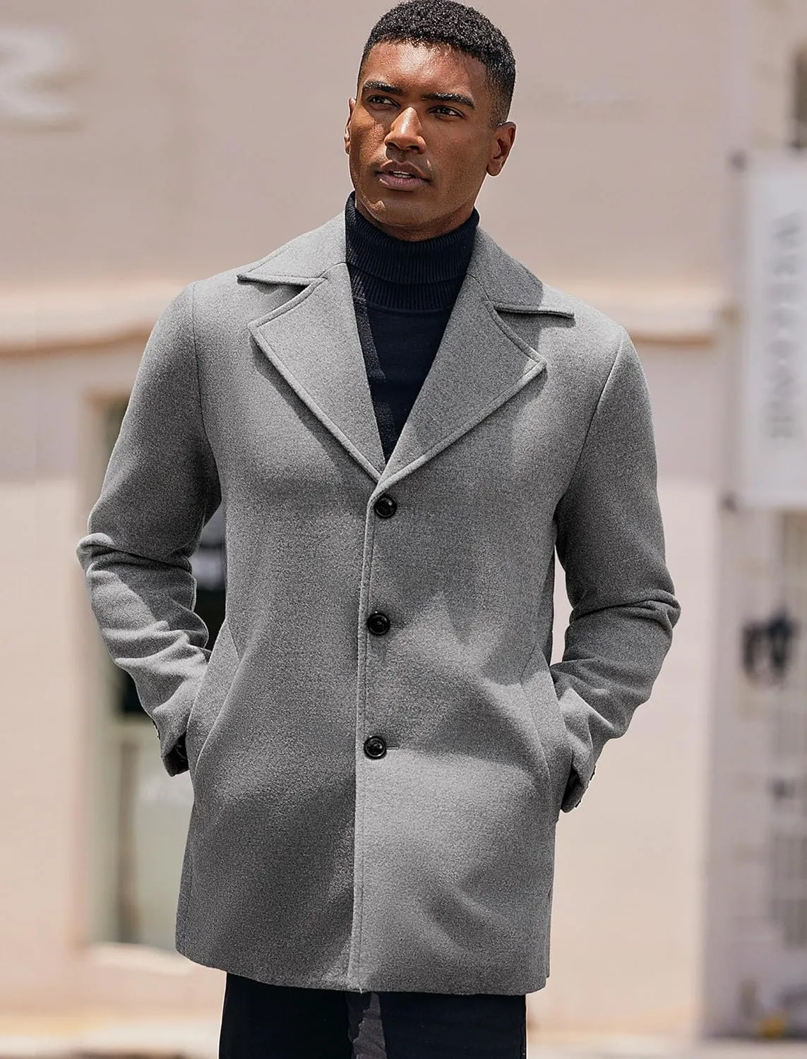 COOFANDY Mens Trench Coat Notched Collar Single Breasted Peacoat Winter Overcoat With Pockets
