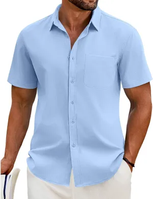 COOFANDY Shirts for Men Short Sleeve Button Down Shirt Casual Summer Beach Shirt