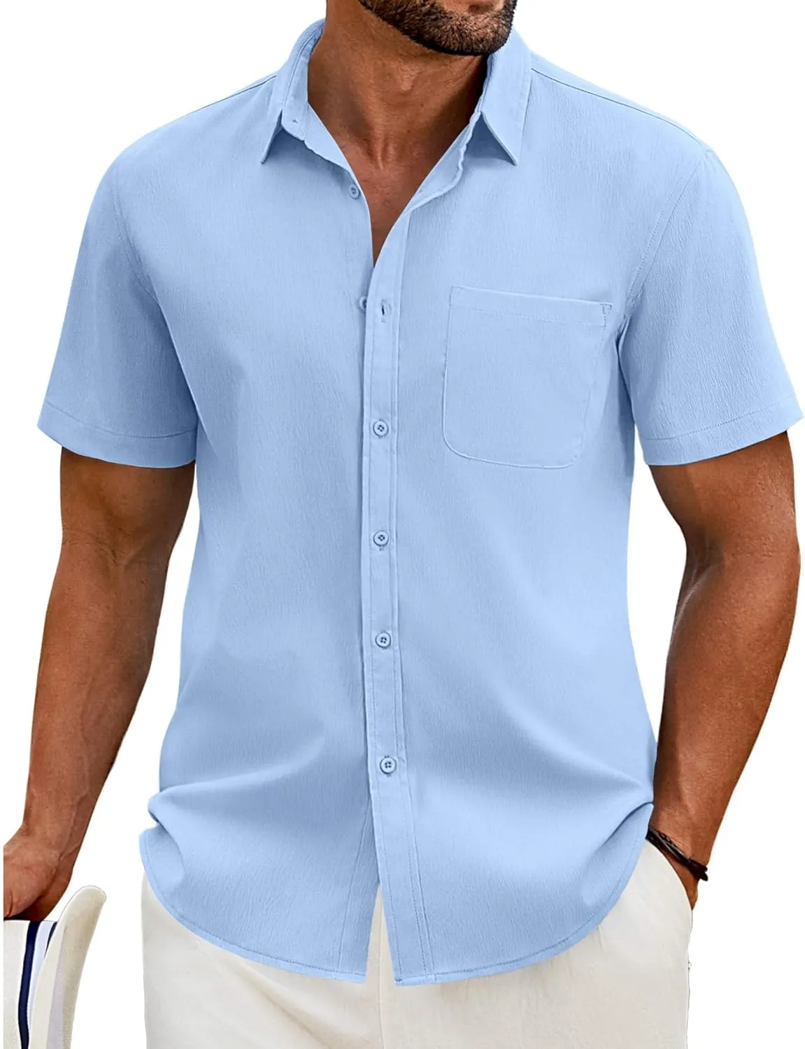 COOFANDY Shirts for Men Short Sleeve Button Down Shirt Casual Summer Beach Shirt