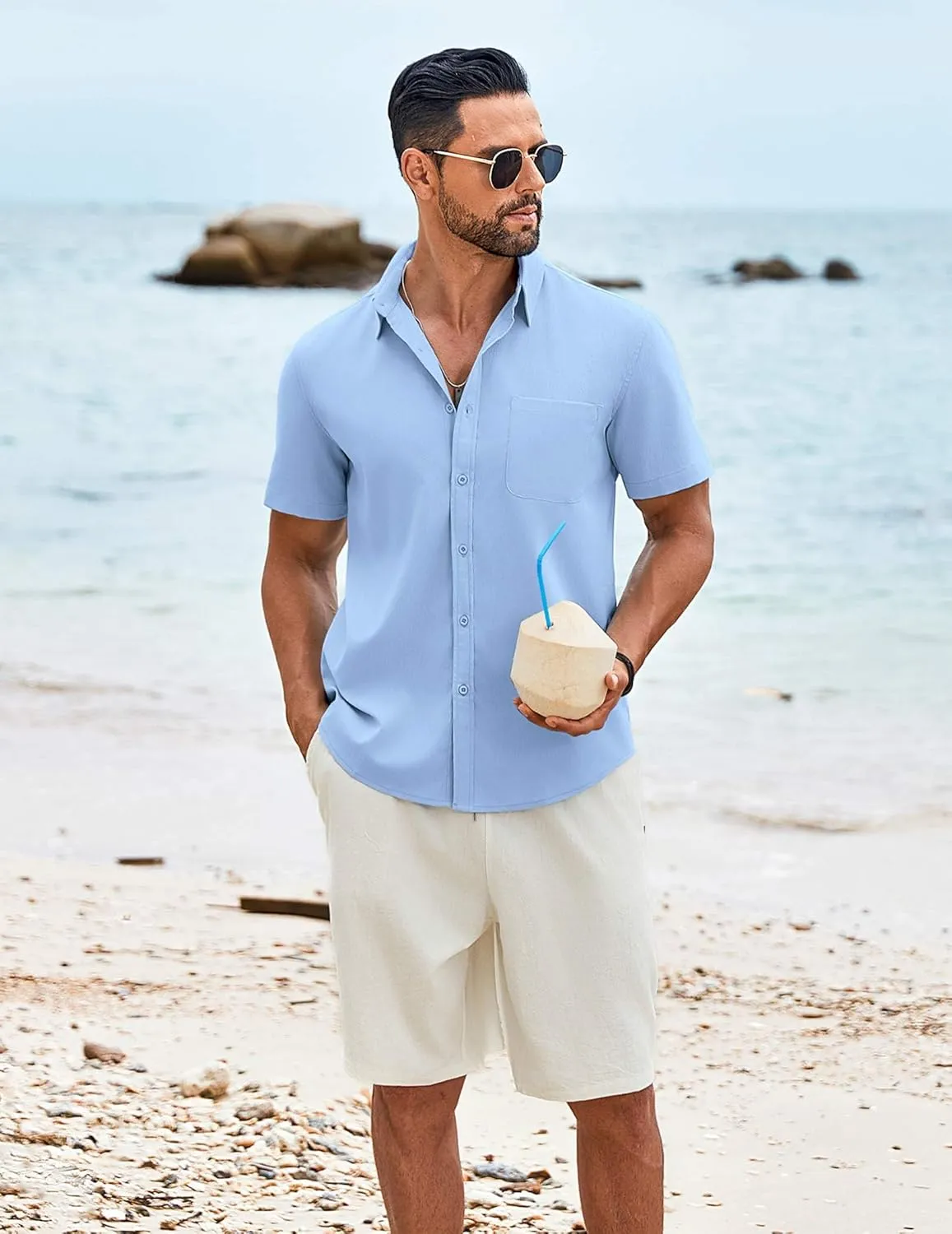 COOFANDY Shirts for Men Short Sleeve Button Down Shirt Casual Summer Beach Shirt