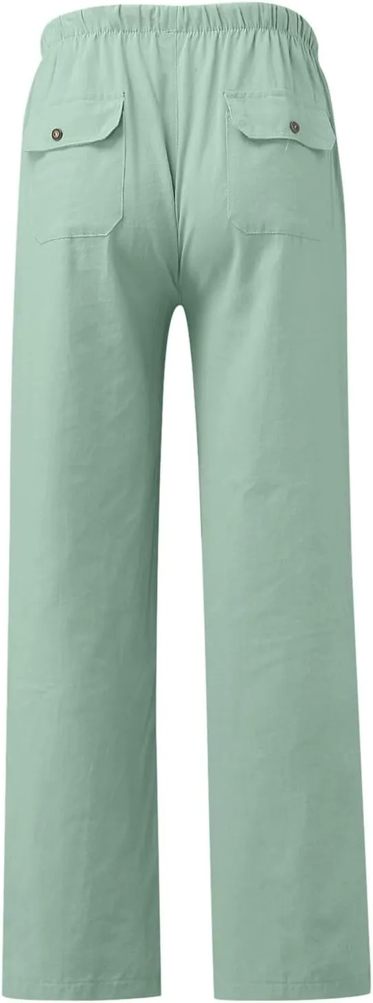 Cotton Workout Pants for Men Breathable Comfy Trousers Summer Loose Fit Baggy Long Pant Hiking Gym Joggers Pants