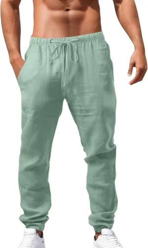 Cotton Workout Pants for Men Breathable Comfy Trousers Summer Loose Fit Baggy Long Pant Hiking Gym Joggers Pants