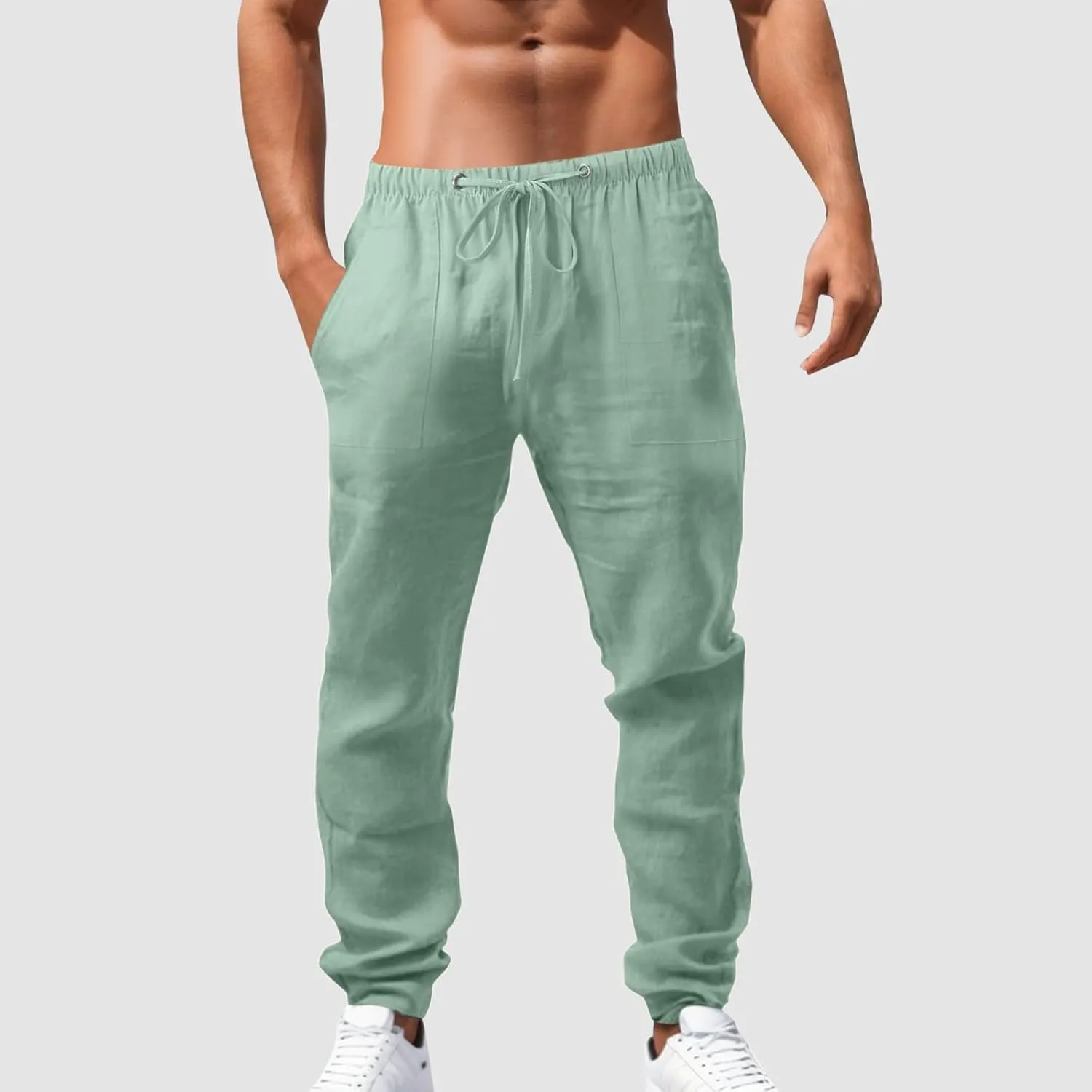 Cotton Workout Pants for Men Breathable Comfy Trousers Summer Loose Fit Baggy Long Pant Hiking Gym Joggers Pants