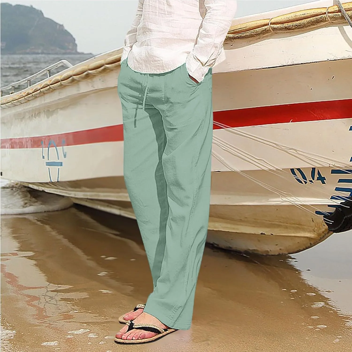 Cotton Workout Pants for Men Breathable Comfy Trousers Summer Loose Fit Baggy Long Pant Hiking Gym Joggers Pants