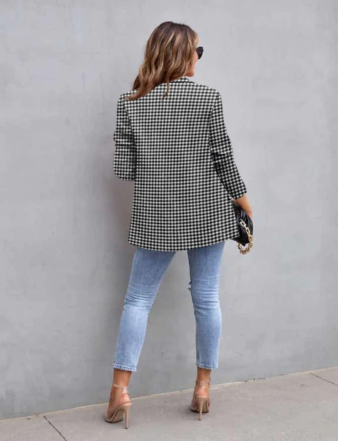 CRAZY GRID Womens Casual Blazer Jacket Long Sleeve Open Front Work Office Blazer Lapel Button Jacket