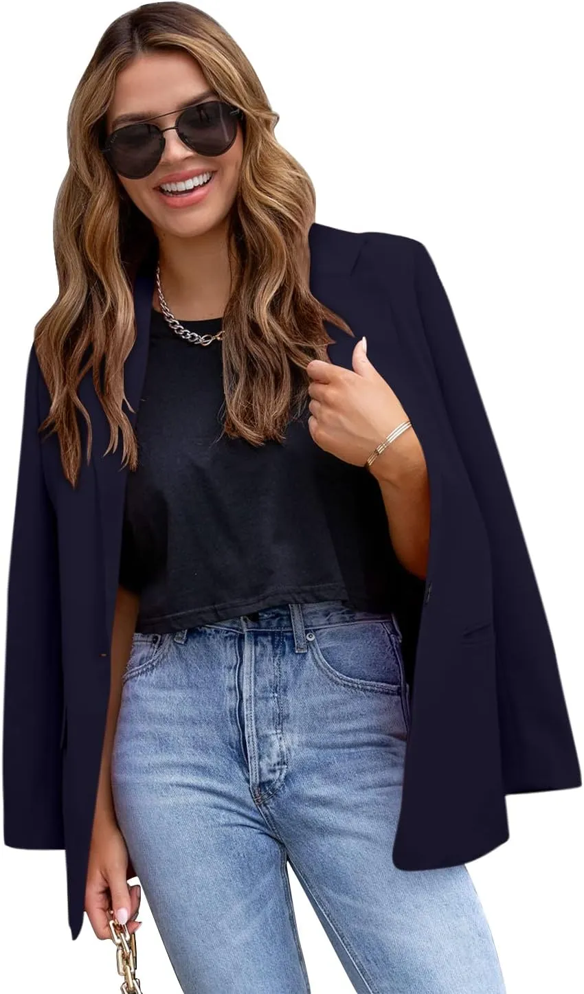 CRAZY GRID Womens Casual Blazer Jacket Long Sleeve Open Front Work Office Blazer Lapel Button Jacket
