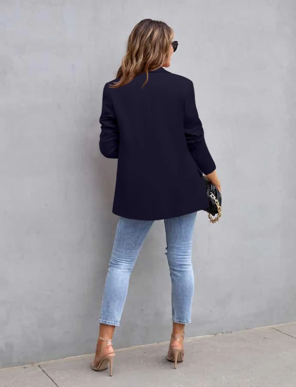 CRAZY GRID Womens Casual Blazer Jacket Long Sleeve Open Front Work Office Blazer Lapel Button Jacket