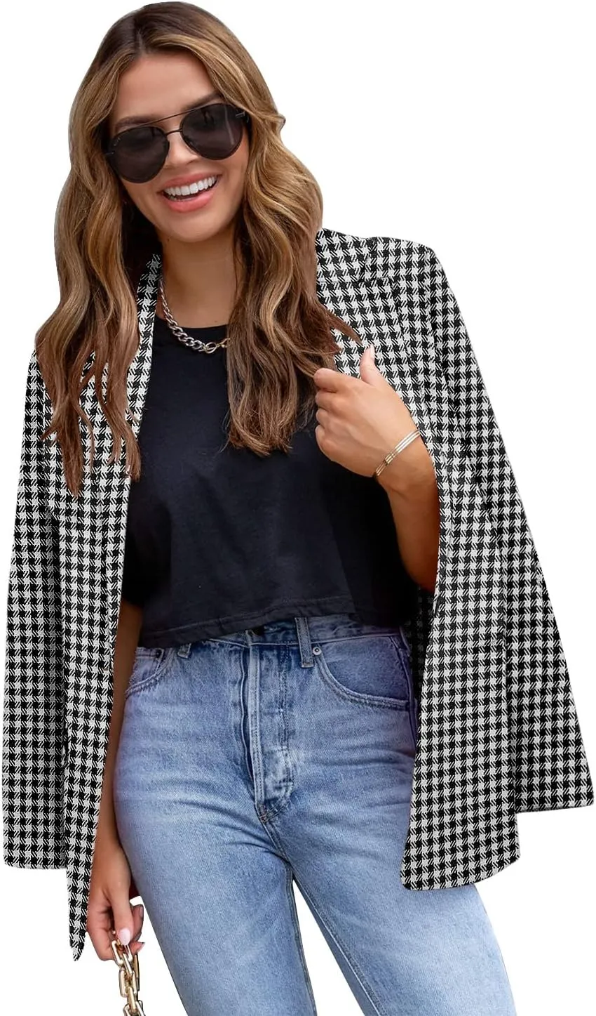 CRAZY GRID Womens Casual Blazer Jacket Long Sleeve Open Front Work Office Blazer Lapel Button Jacket
