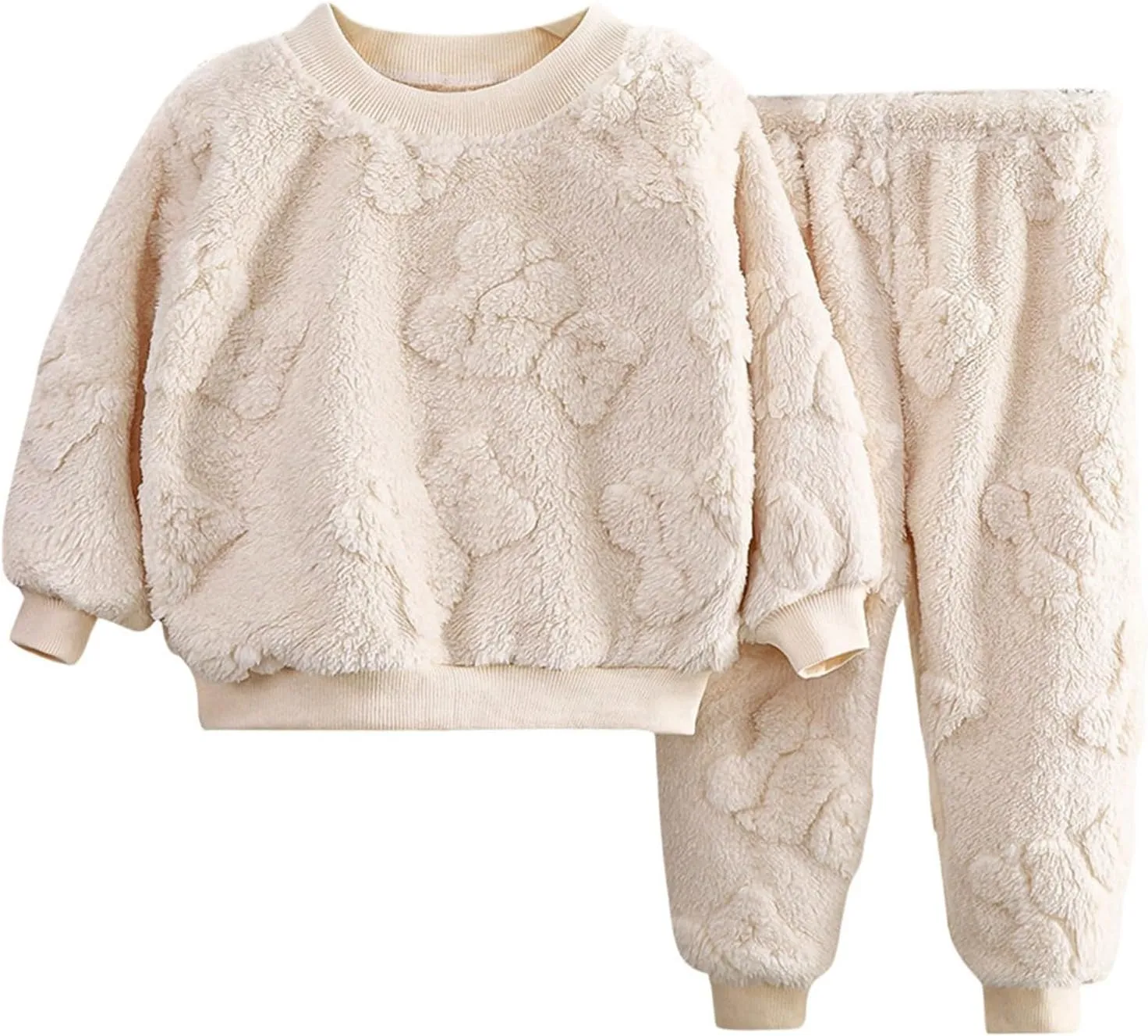 Crewneck Fleece Sweater Sets for Boys and Girls 2 Piece Fuzzy Long Sleeve Sweatshirt and Warm Pants Homewear Clothing