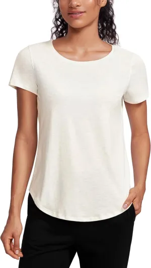 CRZ YOGA Pima Cotton Womens Short Sleeve Shirt Loose Yoga T-Shirt Casual Tops