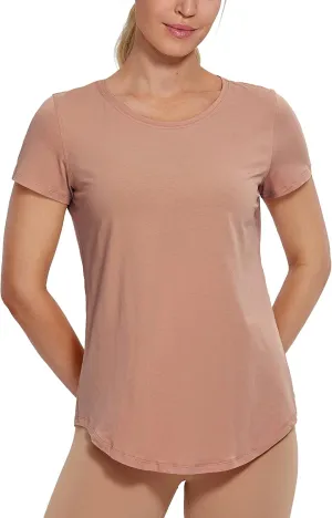 CRZ YOGA Pima Cotton Womens Short Sleeve Shirt Loose Yoga T-Shirt Casual Tops