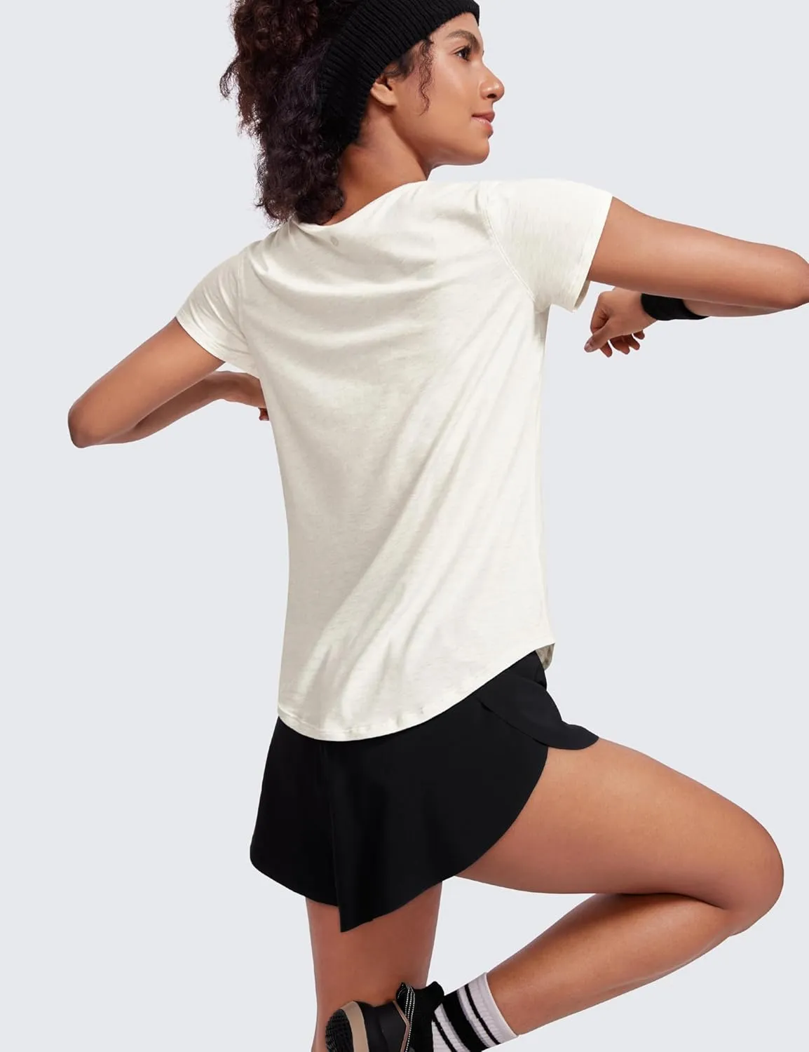 CRZ YOGA Pima Cotton Womens Short Sleeve Shirt Loose Yoga T-Shirt Casual Tops