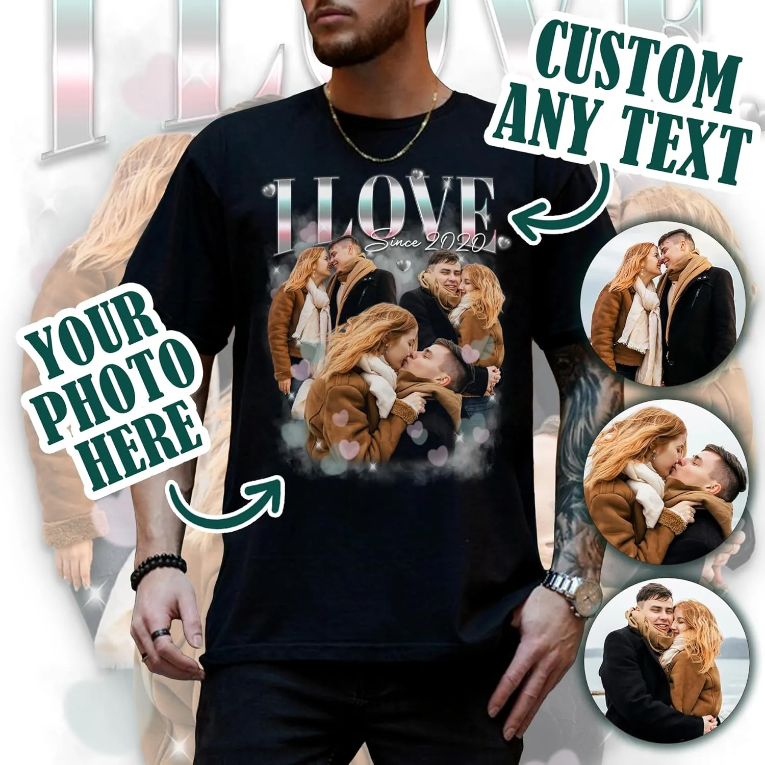 Custom Photo Bootleg Rap Shirt with Girlfriend's Face for Boyfriend - Vintage Graphic Shirt for Men