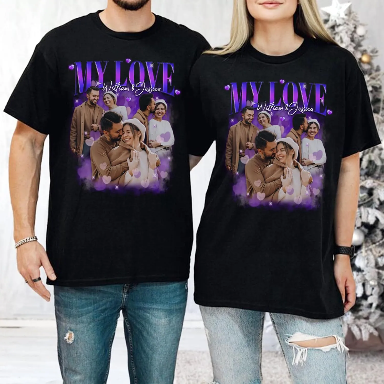 Custom Photo Bootleg Rap Shirt with Girlfriend's Face for Boyfriend - Vintage Graphic Shirt for Men