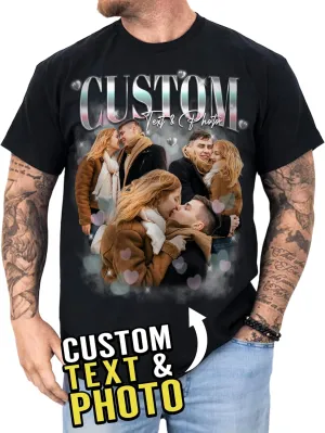 Custom Photo Bootleg Rap Shirt with Girlfriend's Face for Boyfriend - Vintage Graphic Shirt for Men
