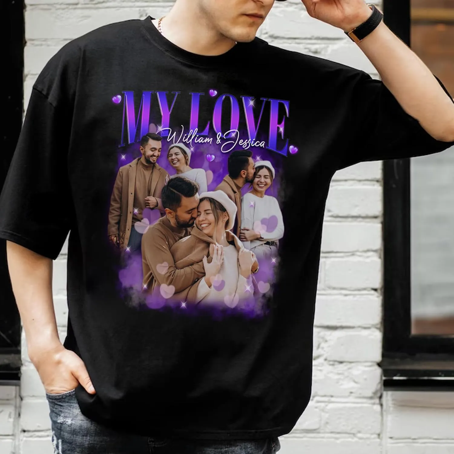 Custom Photo Bootleg Rap Shirt with Girlfriend's Face for Boyfriend - Vintage Graphic Shirt for Men
