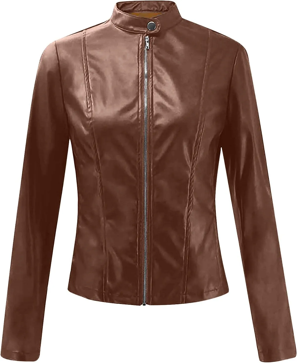 DASAYO Womens Lapel Slim Short Coat Full Zip Open Front Faux Leather PU Jacket Autumn and Winter Fashion Cardigan Jackets