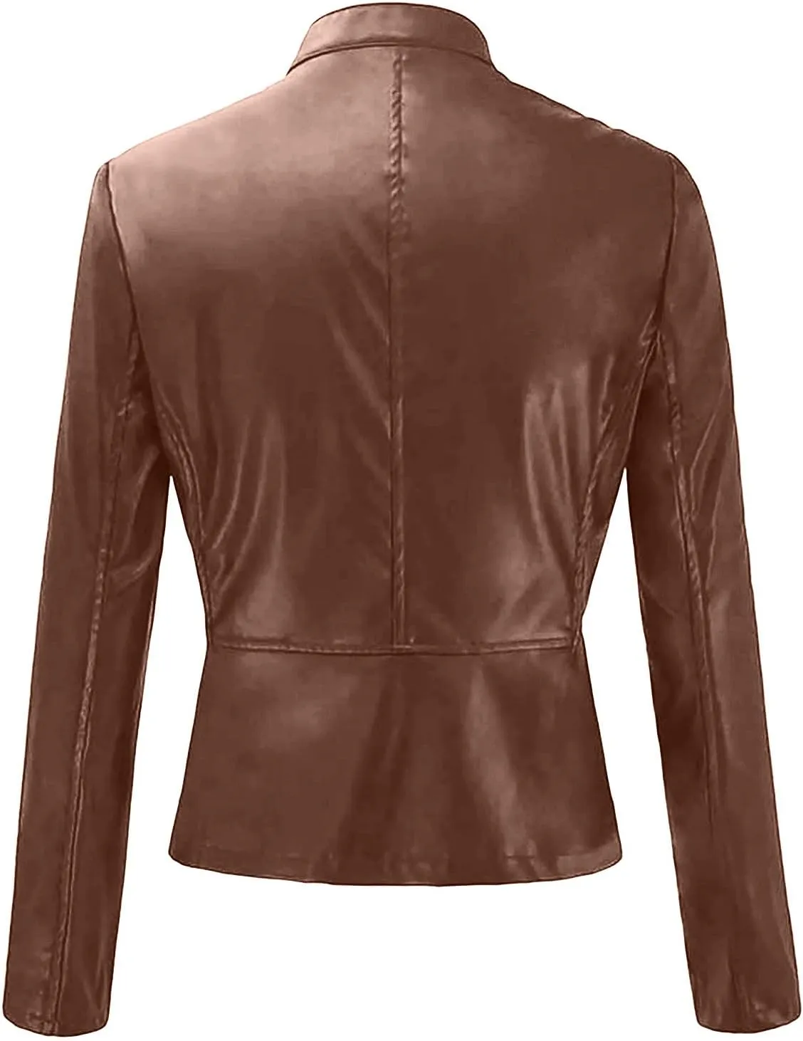 DASAYO Womens Lapel Slim Short Coat Full Zip Open Front Faux Leather PU Jacket Autumn and Winter Fashion Cardigan Jackets