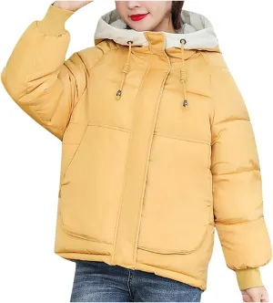 DASAYO Womens Thicken Drawstring Hooded Puffer Parka Jacket Windbreaker Warm Outdoor Coats Cotton Padded Puffy Baggy Overcoat