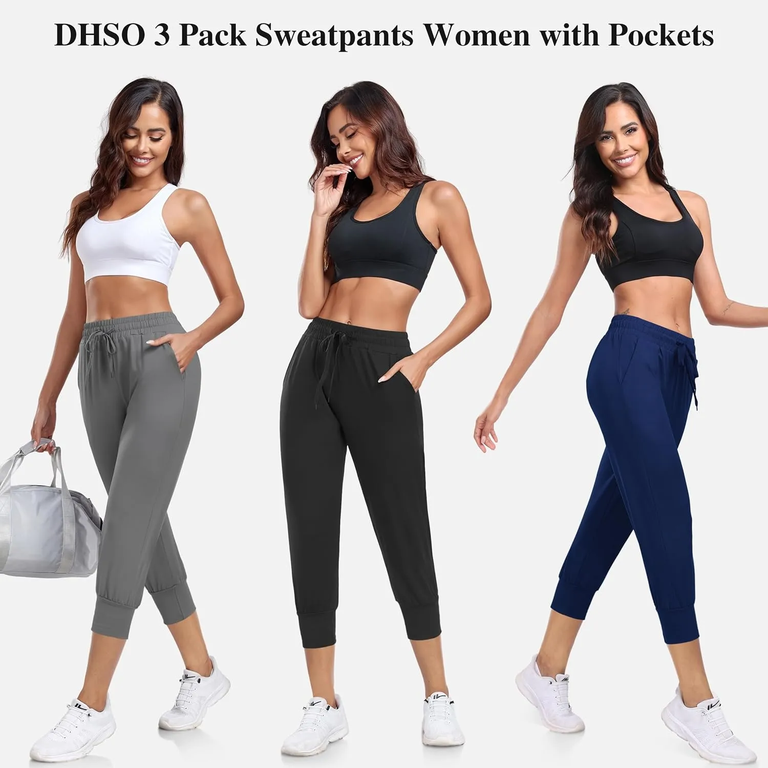 DHSO 3 Pack Sweatpants for Women-Womens Joggers with Pockets Athletic Leggings for Workout Yoga Running Pants Trousers