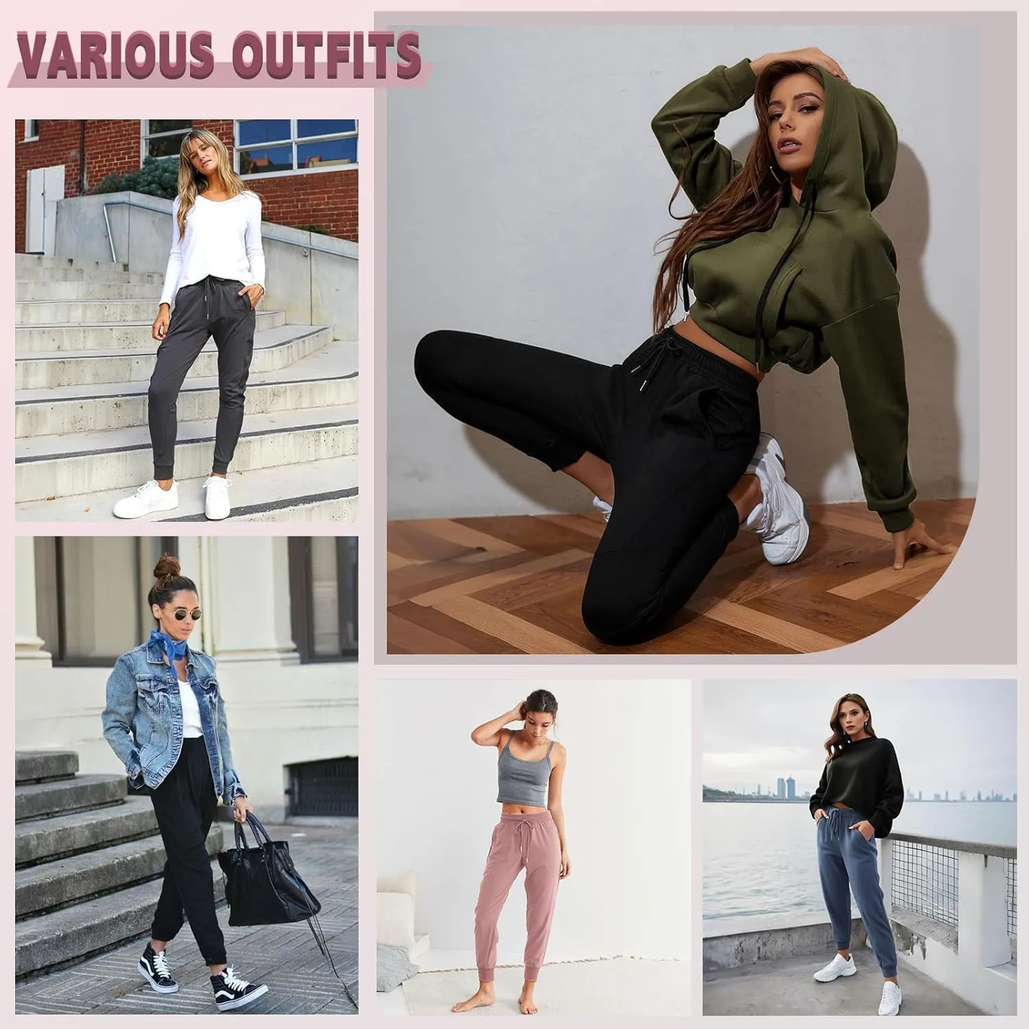 DHSO 3 Pack Sweatpants for Women-Womens Joggers with Pockets Athletic Leggings for Workout Yoga Running Pants Trousers