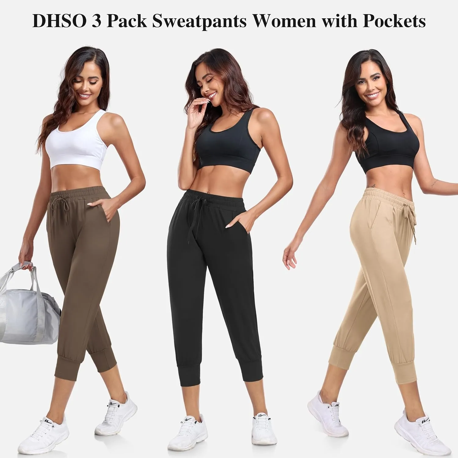 DHSO 3 Pack Sweatpants for Women-Womens Joggers with Pockets Athletic Leggings for Workout Yoga Running Pants Trousers