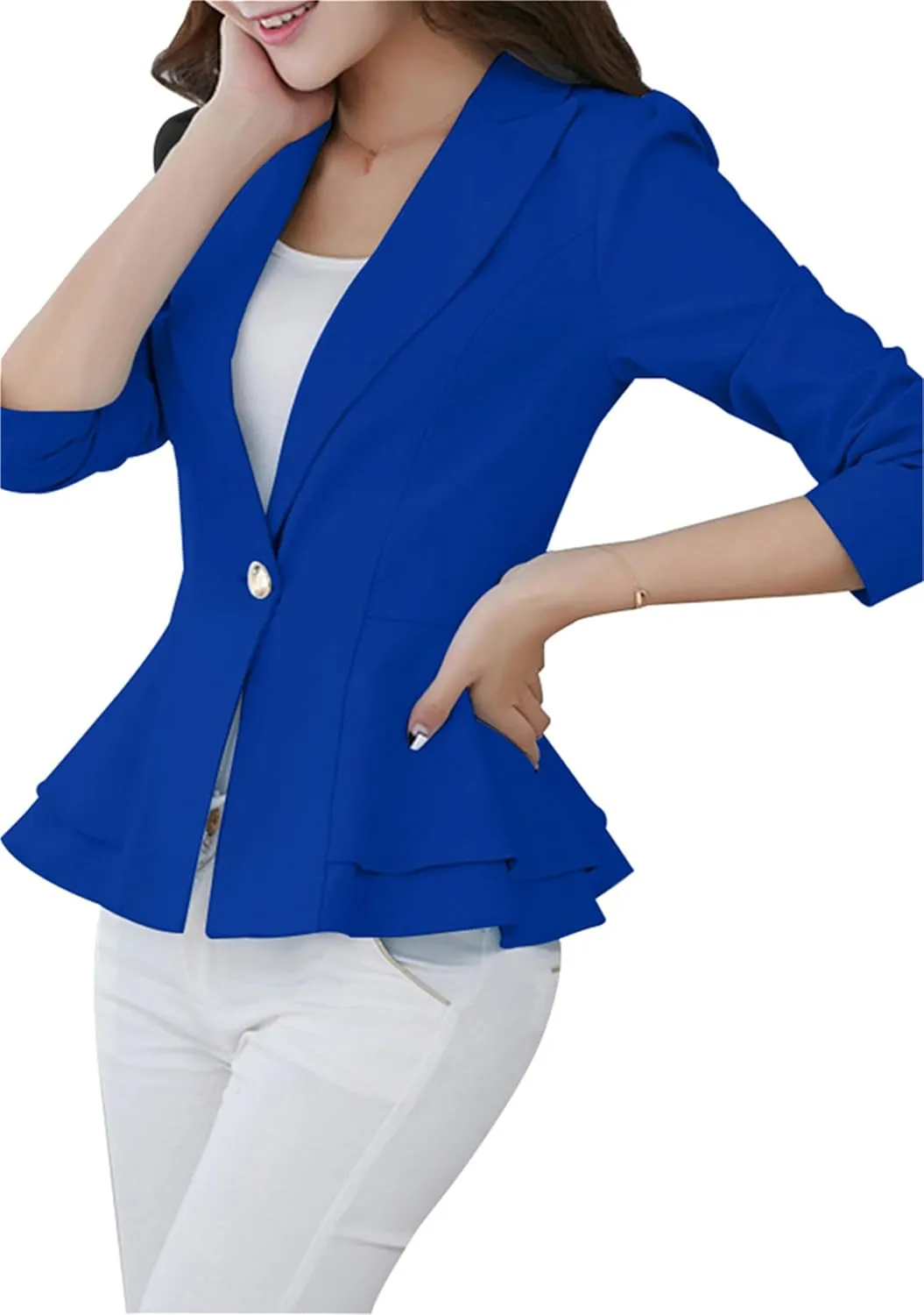 DIACACY Womens Button Down Open Front Blazer Long Sleeve Jacket Solid Color Plus Size Office Coat Blazer