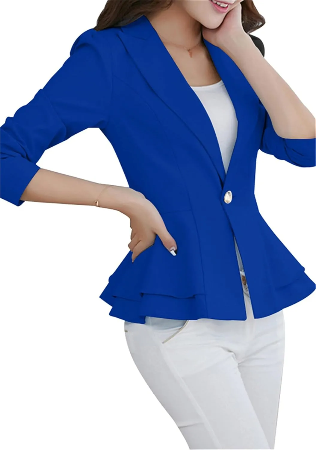 DIACACY Womens Button Down Open Front Blazer Long Sleeve Jacket Solid Color Plus Size Office Coat Blazer