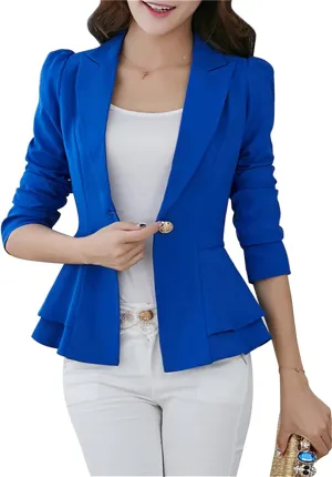 DIACACY Womens Button Down Open Front Blazer Long Sleeve Jacket Solid Color Plus Size Office Coat Blazer