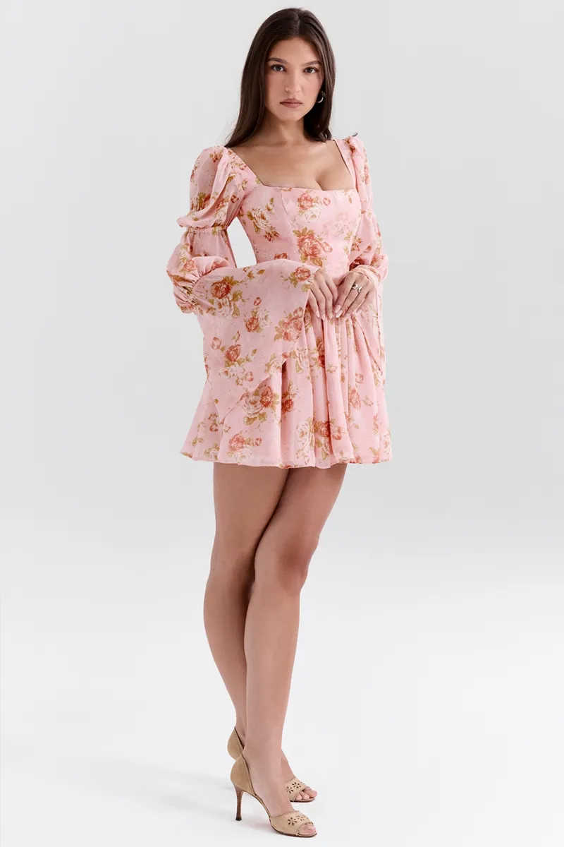 Divine Floral Square Neck Mini Dress