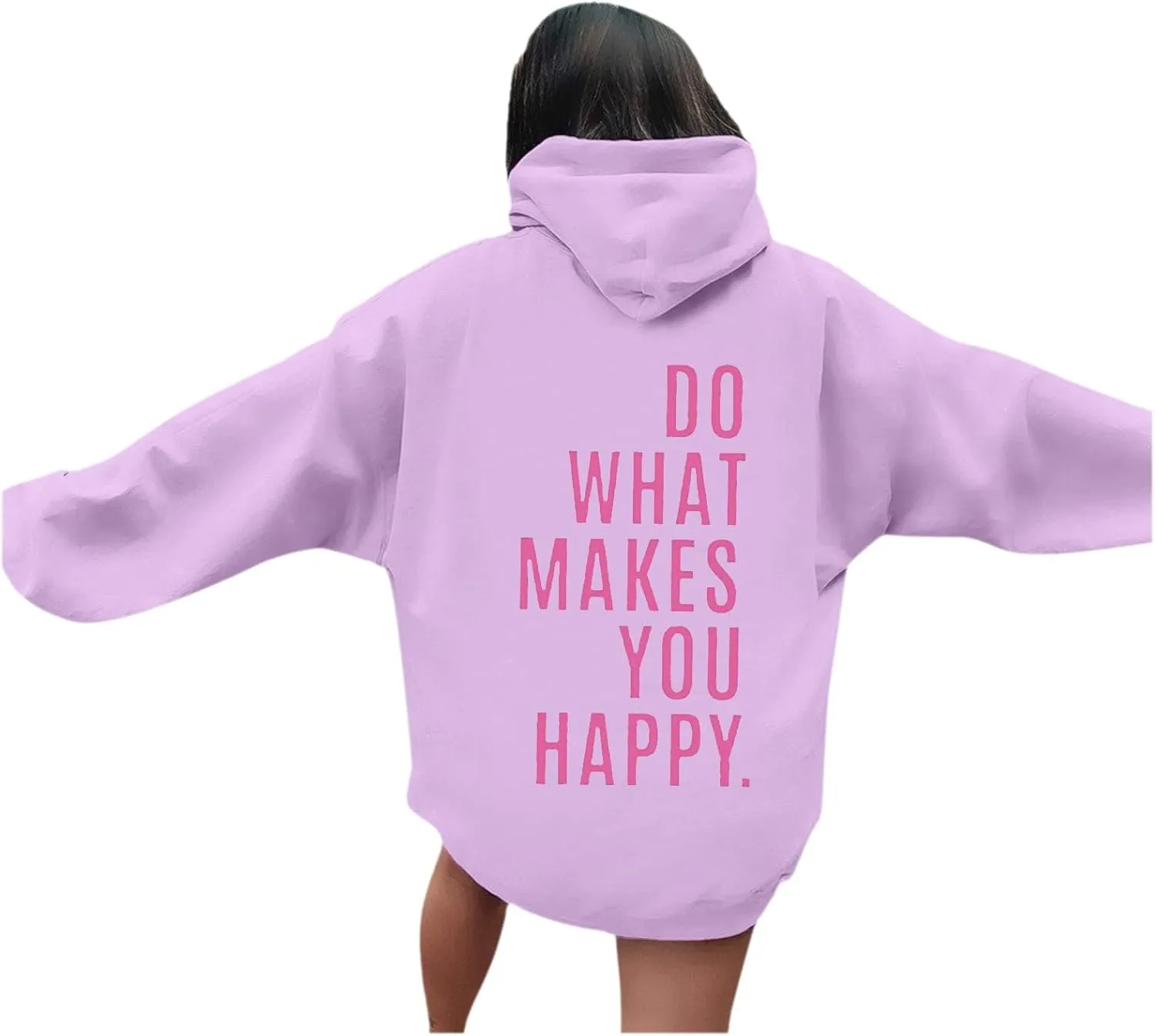 Do What Makes You Happy Print Sweatshirts Womens Oversized Hoodies Long Sleeve Pullover Tops Drawstring Pocket Outfits