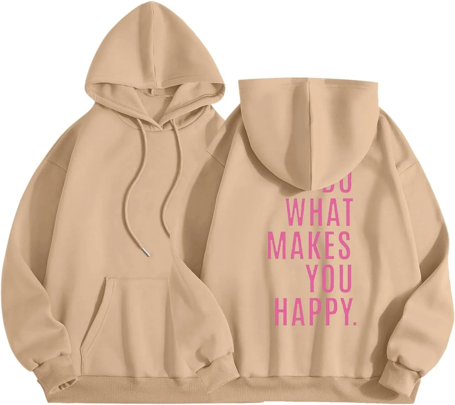 Do What Makes You Happy Print Sweatshirts Womens Oversized Hoodies Long Sleeve Pullover Tops Drawstring Pocket Outfits
