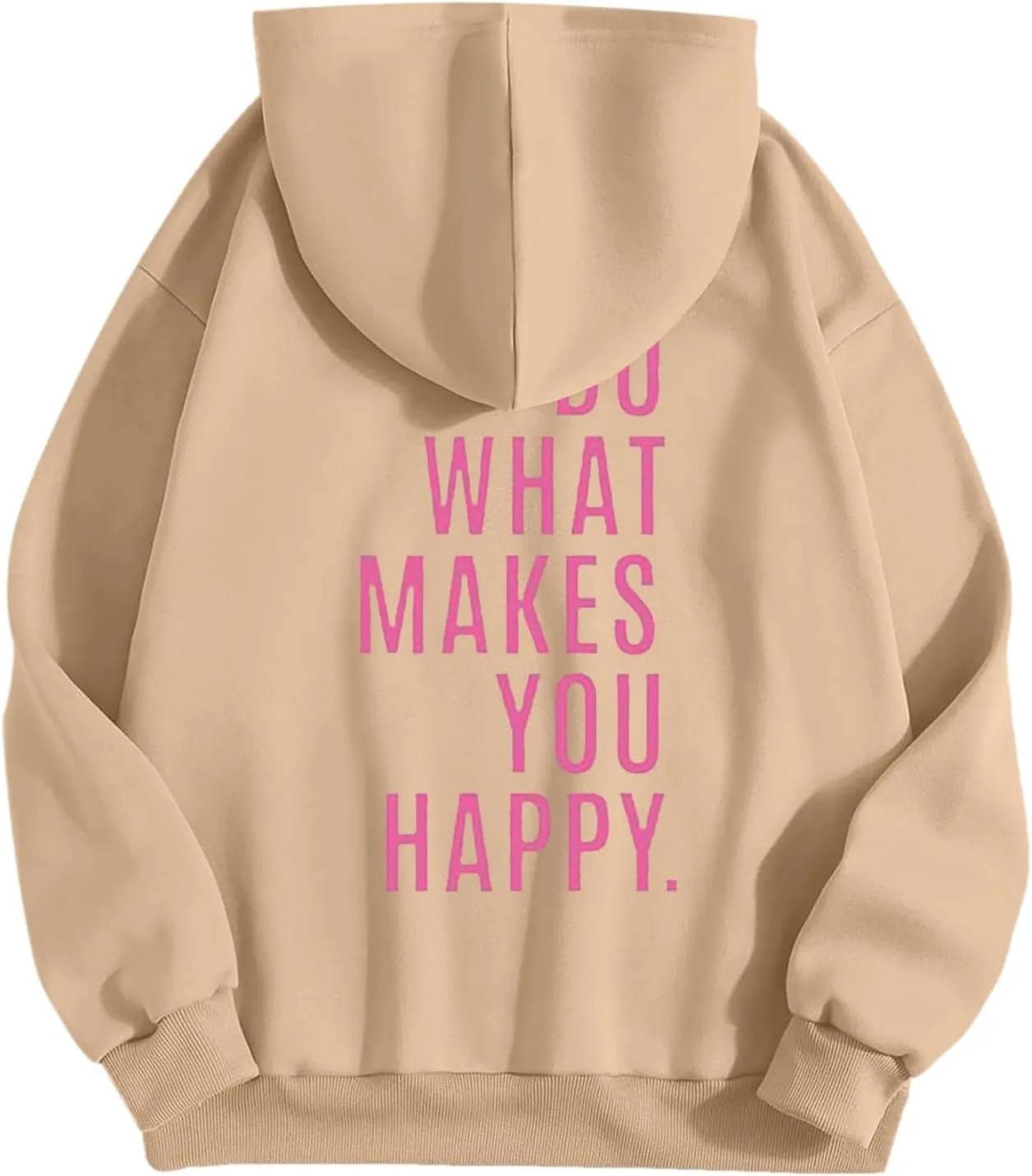 Do What Makes You Happy Print Sweatshirts Womens Oversized Hoodies Long Sleeve Pullover Tops Drawstring Pocket Outfits