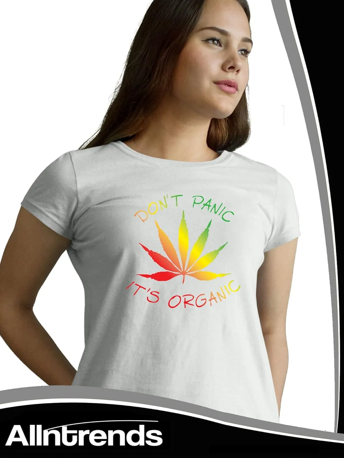Don't Panic It's Organic Shirt Rastafari Colors Weed Leaf Graphic Women's T Shirt