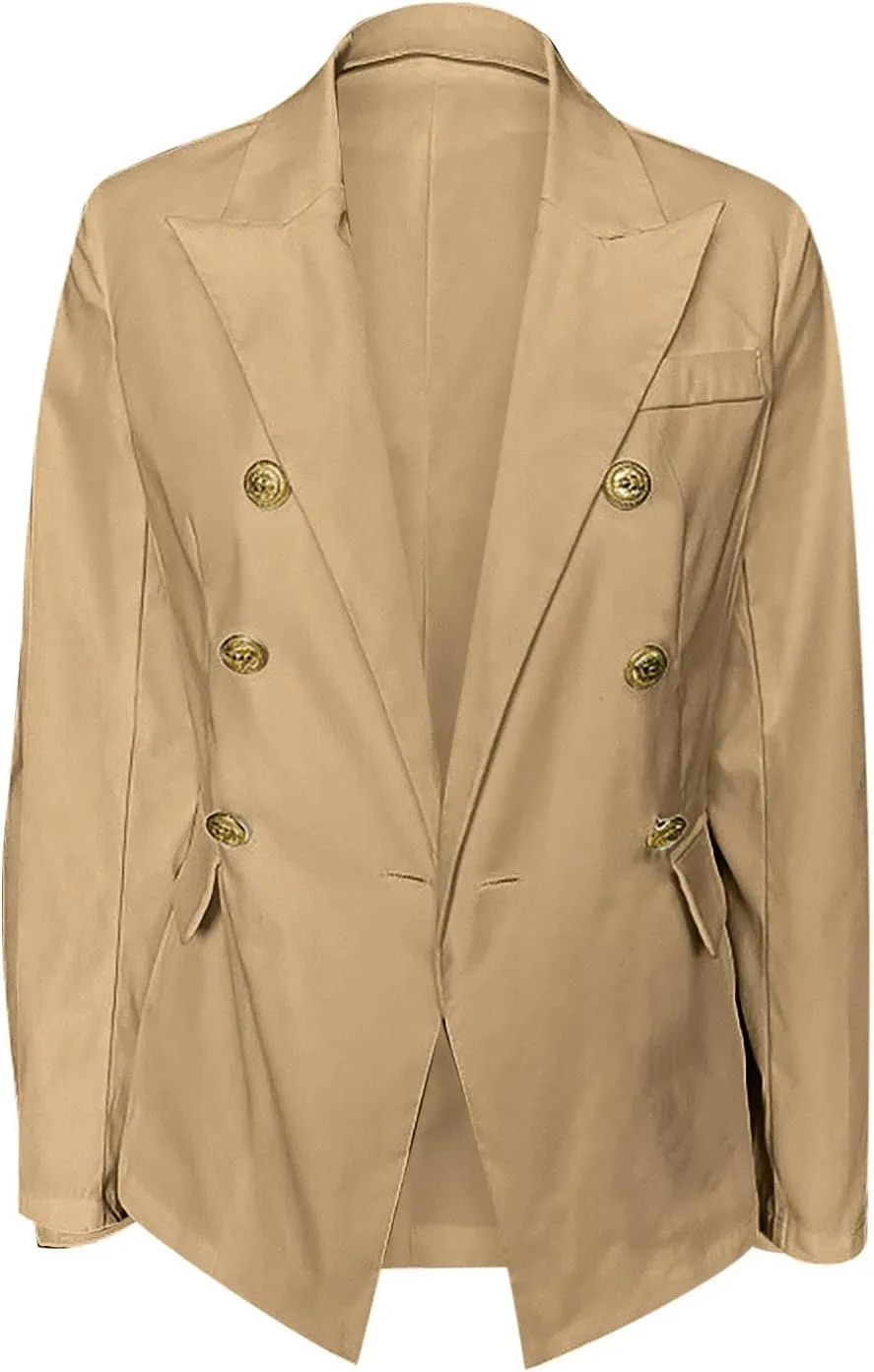 Double Breasted Blazer Women Gold Button Notch Suit Jacket Long Sleeve Business Casual Lapel Coat for Work
