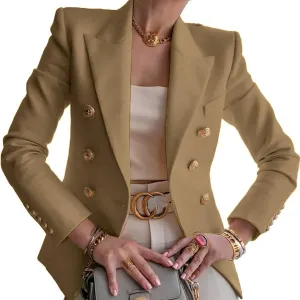 Double Breasted Blazer Women Gold Button Notch Suit Jacket Long Sleeve Business Casual Lapel Coat for Work