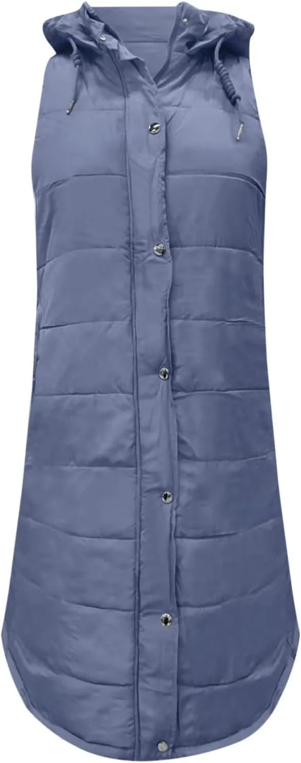 Down Vest for Women, Long Winter Coat Vest with Hood Sleeveless Warm Down Coat Quilted Down Jacket Plus Size
