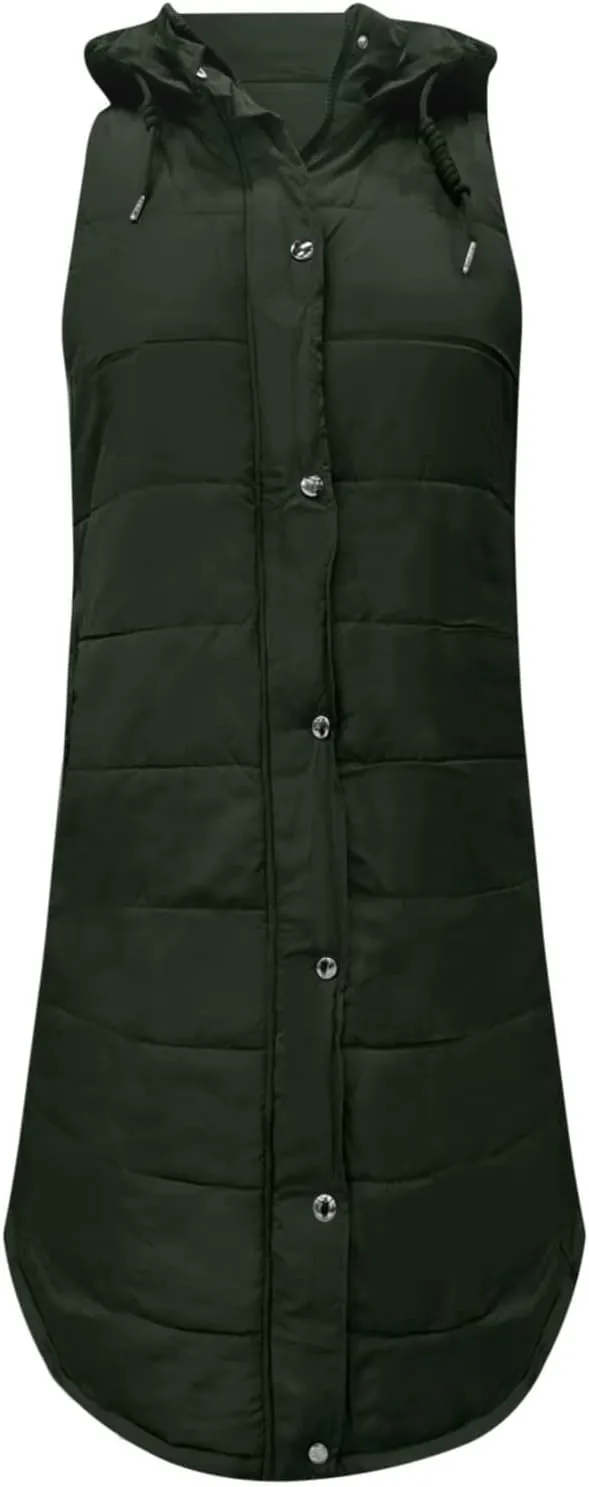 Down Vest for Women, Long Winter Coat Vest with Hood Sleeveless Warm Down Coat Quilted Down Jacket Plus Size