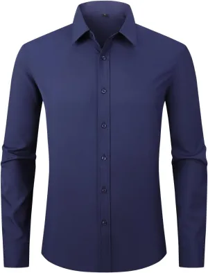 Dress Shirts for Men's Long Sleeve Button Down Shirt Slim Fit Business Formal Stretch Shirt