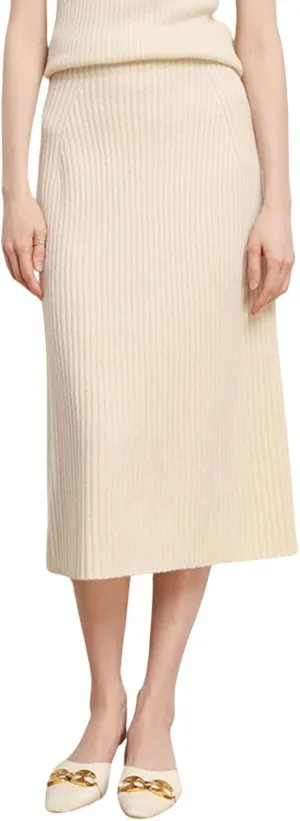 ebossy Long Wool Skirt for Women Casual High Waisted Winter Rib Knitted Stretch Bodycon Pencil Skirts