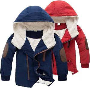 EISHOW Kids Boys Winter Fleece Down Jackets,1-10Y Children Warm Cotton-Padded Parka Jacket Thick Hooded Coat Zipper Outwear