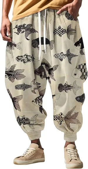 Elastic Waist Hippie Pant Cotton Casual Drawstring Men Elastic Waist with Elastic Waist Drawstring Yoga Jogger Pants
