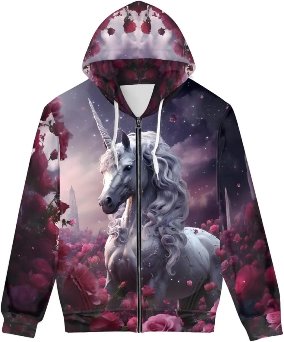 ENLACHIC Unisex Adult Novelty Graphic Hoodies 3D Animal Print Zip up Hoodie Pullover Sweatshirt Pockets