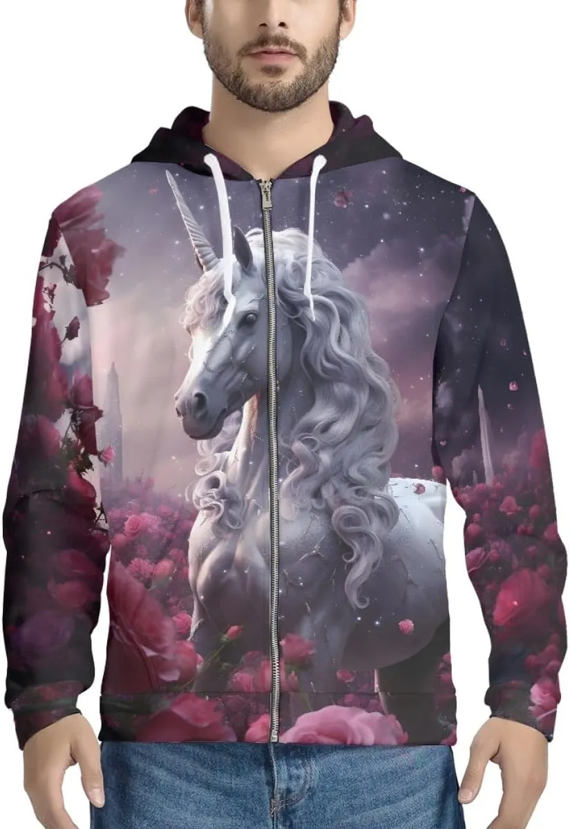 ENLACHIC Unisex Adult Novelty Graphic Hoodies 3D Animal Print Zip up Hoodie Pullover Sweatshirt Pockets